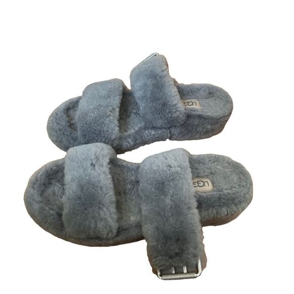 Ugg "Fuzz Yeah" Double Strap Slider Slipper/Sandals Gray 7 - Picture 1 of 8